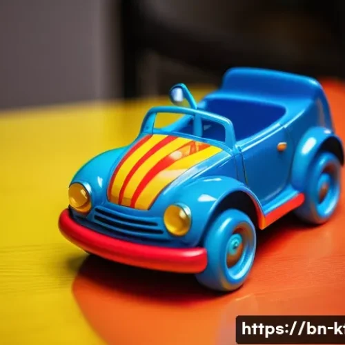 Home 11 주방완구 안전 인증 확인법 - **Prompt:** A close-up, high-angle shot focusing on a seemingly vibrant and glossy plastic toy car, ...